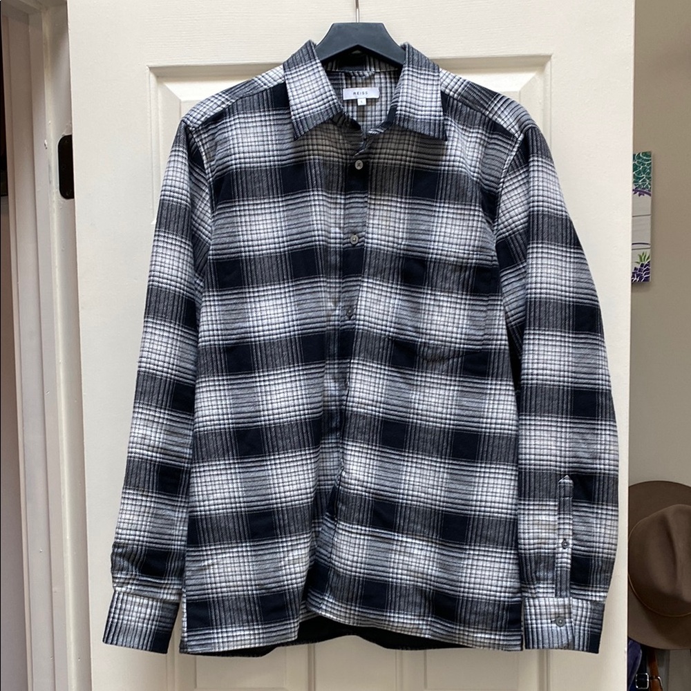 Men's Black and White Plaid Shirt